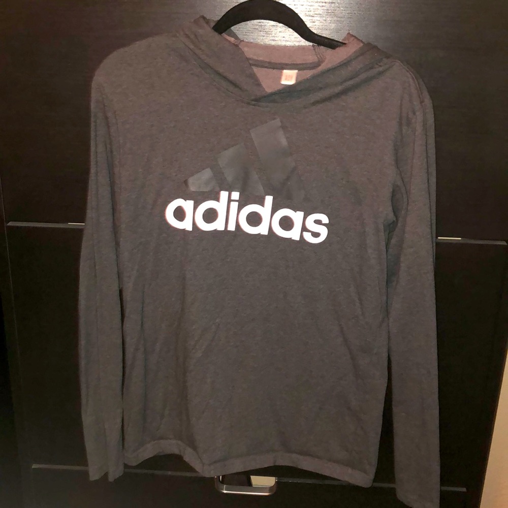Adidas Men Small Dark Grey long sleeve hood Shirt
